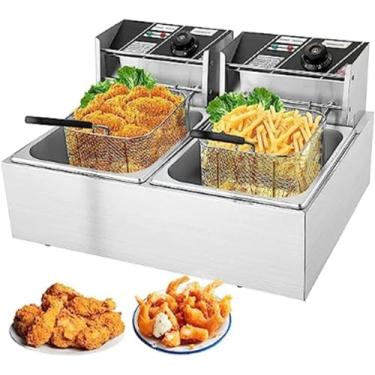 Imagem de Fritadeira elétrica comercial com cestos e tampas, bancada, fritadeira comercial de aço inoxidável, máquina de fritar para batatas fritas, donuts small gift