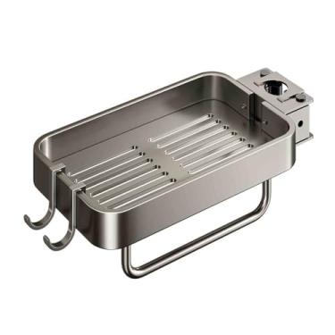 Imagem de Organizador de pia de cozinha organizador de esponja de cozinha cesta de drenagem de cama rack de pia de secagem rápida montado na parede pia armazenamento de pano cesta de drenagem de cozinha (21,2 x