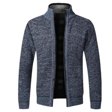 Imagem de nonono HM Jaqueta masculina outono inverno jaqueta masculina slim fit gola alta zíper jaqueta masculina sólida algodão grosso quente jaqueta masculina 1, Azul, 3G