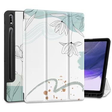 Imagem de Yebiseven Capa para Samsung Galaxy Tab S8 2022 e S7 2020, capa para tablet à prova de choque para Samsung Tab S8/S7 de 11 polegadas com hibernar/despertar automático + suporte triplo + capa traseira de TPU macio, arte de linha floral