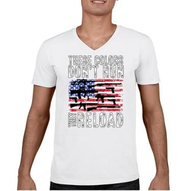 Imagem de Camiseta com gola V These Colors Don't Run They Reload 2nd Amendment 2A Second Right American Flag Don't Tread on Me, Branco, GG