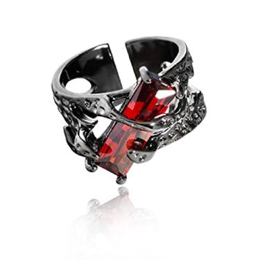 Imagem de Anel retrô aberto ajustável de cristal vermelho para coquetel, zircão, punk, noivado, alianças de casamento, joias de luxo para mulheres, meninas, presente banhado a ouro preto, Cobre, Cristal