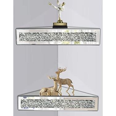 Imagem de Prateleira de canto flutuante espelhada, prateleira de parede decorativa de diamante triturado prateado para decoração de casa, decoração de arte de parede de diamante de cristal, peça de destaque,