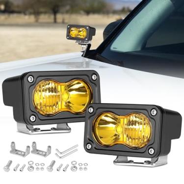 Imagem de Luzes de LED amarelas, Rfroad Lighting 7,6 cm e 40 W, luzes de vala off-road, conjunto de holofotes de neblina, cubos de LED, 2 pacotes para caminhão, surron, motocicleta, UTV, ATV, trator de