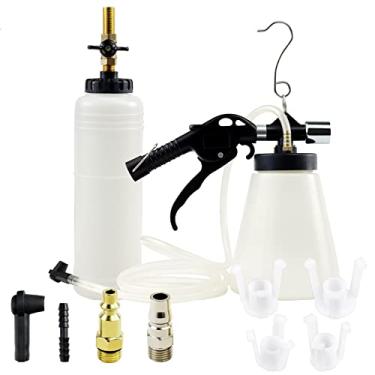 Imagem de JoyFans Ferramenta de extrator de sangramento de fluido de freio pneumático com capacidade de 1 L, kit de sangramento de freio a vácuo com adaptadores de cilindro mestre de 90-120 PSI garrafa de refil de fluido para troca de fluido em carros de motocicleta