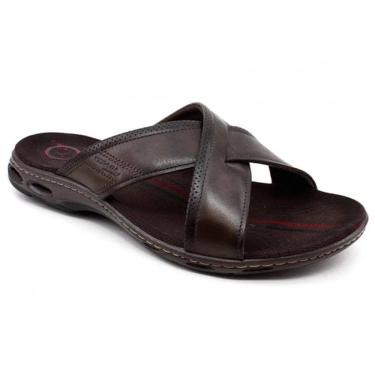 Imagem de Chinelo Pegada Masculino Slide Plus Size Couro Marrom Amortech