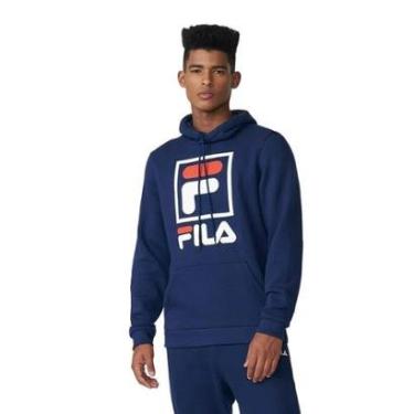 Imagem de Blusa Masculina Fila Moletom Stack com Capuz Azul - F11HT-Masculino