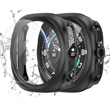 Imagem de Pacote com 2 + 2 para Samsung Galaxy Watch Ultra 2025/Galaxy Watch 7 Ultra 47 mm, capa rígida de policarbonato com protetor de tela de vidro temperado antiembaçamento