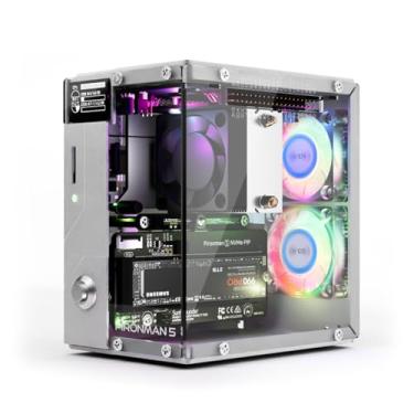 Imagem de Pironman 5 NVMe M.2 SSD PCIe 2.0/3.0 Mini PC Case para Raspberry Pi 5 Hailo-8L AI Accelerator com cooler de torre + ventiladores RGB duplos, módulo OLED de 0,96 polegadas, desligamento seguro, HDMI