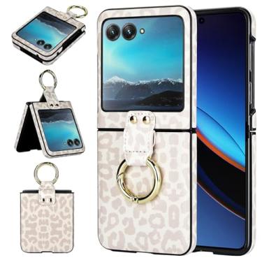 Imagem de Capa para celular Motorola Razr 40 Ultra, estampa fina de leopardo com suporte de anel, capa leve antiqueda - capa de proteção aprimorada mulher menina (branca)