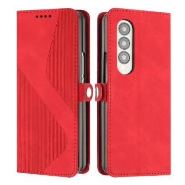 Imagem de Capa para samsung galaxy z fold 4 carteira de couro ímã para galaxy z fold3 fold6 fold 5 2 capa, vermelho, sxqc, para samsung z fold 3