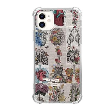 Imagem de Enughselso Capa Skelton Crânio Jornal Biologia Estética Compatível com iPhone 12 e Pro, Arte de Colagem de Anatomia para Capa de Telemóvel de TPU Bonita e Legal