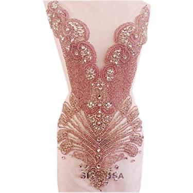 Imagem de Aplique de strass de vidro 100% feito à mão em malha costurada, apliques de cristal, acessório para roupas sociais (rosa)