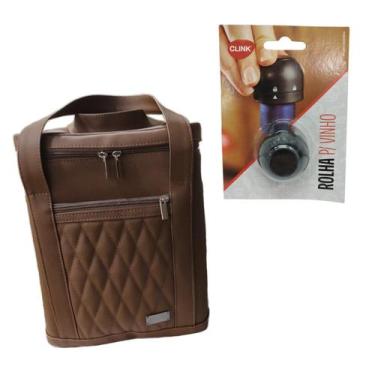 Imagem de Kit Bolsa Porta Vinho Elegante Marrom e Rolha para Vinho - Coutre Bols