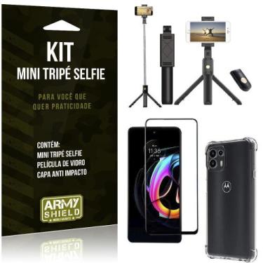 Imagem de Kit Moto Edge 20 Lite Mini Tripé Selfie Bluetooth para + Capa Anti Imp
