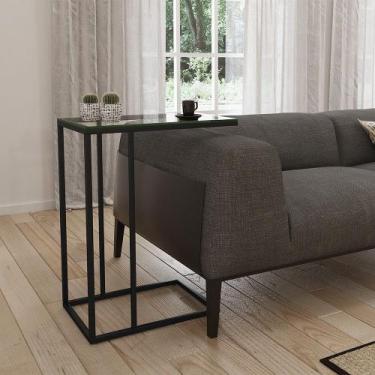 Imagem de Mesa Lateral Elena Preta Tampa de Vidro - IRON WOOD