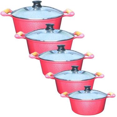 Imagem de Jogo 5 Panelas Cerâmica Aluminio Fundido Antiaderente Colors Vermelha 