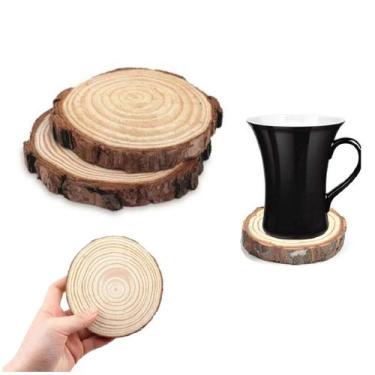 Imagem de 2 Porta Copos Rústico Bolacha de Madeira Decoração - Floripa