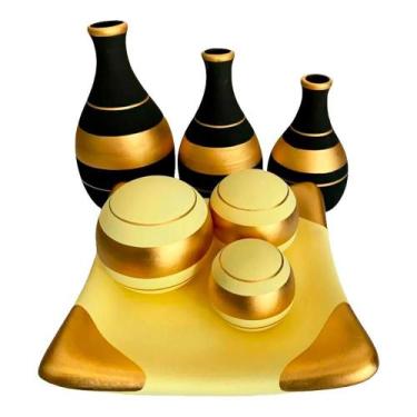 Imagem de Jogo De Vasos Trio Garrafas E Centro De Mesa - Golden Black - Retrofen