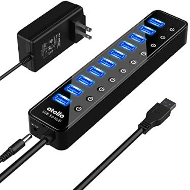 Imagem de Hub USB 3.0 atolla de 10 portas com interruptores liga/desliga individuais e adaptador de alimentação de 12V/2,5A para mouse, teclado, disco rígido ou mais dispositivos USB