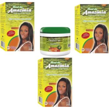 Imagem de Hene em po divina dama amazonia 200gr castanho escuro + creme branco a