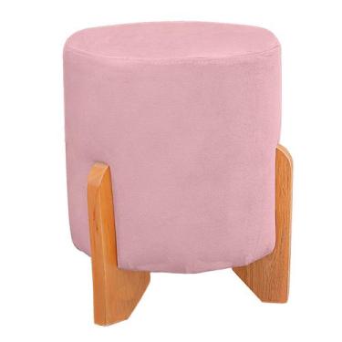 Imagem de Puff Thor Luxo Madeira Maciça Redondo Suede - Bem Rylex, rosa bebe