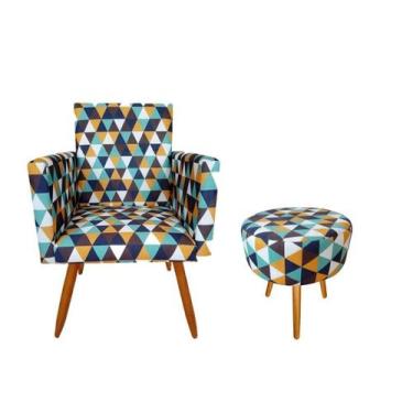 Imagem de Kit Poltrona Decorativa Bia + Puff Redondo Suede Triângulo Laranja Pés