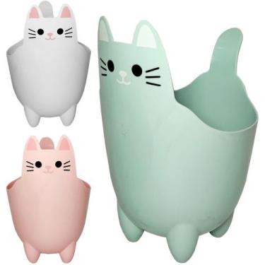 Imagem de Lixeira / cesto organizador porta treco de plastico redondo gatinho 21