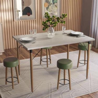 Imagem de Mesa de Jantar Madri Avelã e 4 Bancos Paris Pés Natural Tecido Sintéti