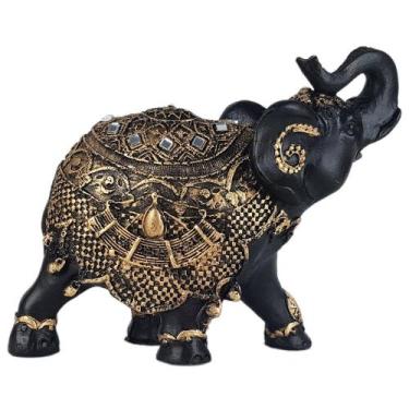 Imagem de Elefante Indiano Da Sorte M Preto Com Manto Dourado -Resina - Decore C