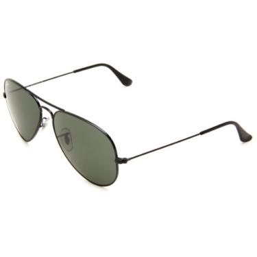 Imagem de Ray-Ban Óculos de sol aviador clássico RB3025, Preto brilhante/cinza verde, 58 mm