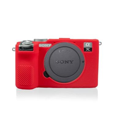Imagem de STSEETOP Capa de câmera para Sony A7CII Alpha 7C II A7CII - Capa protetora de silicone para DSLR DSLR, gaiola destacável, à prova de choque, à prova de poeira (vermelha)