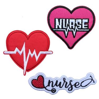 Imagem de KLORIZ 3 peças patch de enfermeira coração vermelho bordado ferro em costurar em tecido aplique de roupas presente de dia da enfermeira