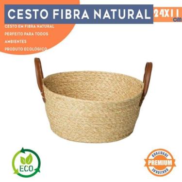 Imagem de Cesta Organizadora Palha Multiuso em Fibra Natural 24x11 cm Mocca com 