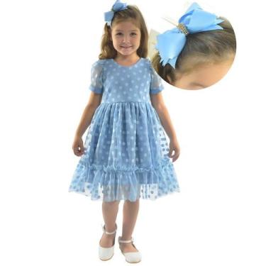 Imagem de Vestido Infantil Tule Poá Luxuoso + Laço Cabelo - Várias Cores - Moder