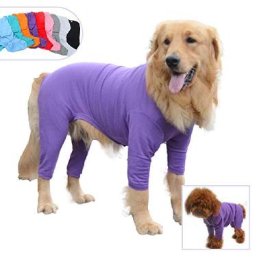 Imagem de Lovelonglong Pijama leve para cães de 1,8 m, macacão de algodão puro com 4 pernas, macacão para cães, fantasia elegante para filhotes de cachorro para cães grandes e pequenos, roxo, XGG
