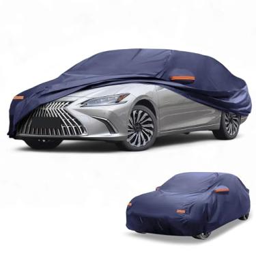 Imagem de Partuto 1 peça capa universal para carro à prova d'água para todos os climas, automotiva, externa, anti-UV, proteção contra chuva 190T-PU, azul marinho, adequada para Sedan, comprimento de 419 a 449