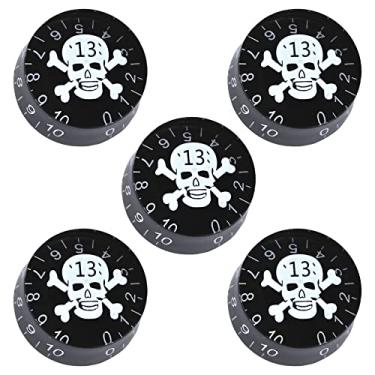 Imagem de Yootones Pacote com 5 botões de controle de velocidade de guitarra com cabeça de caveira compatíveis com LP Les Paul SG Gibson baixo para guitarra elétrica (caveira branca)