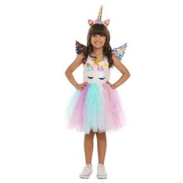 Imagem de Fantasia de Unicórnio Infantil Vestido de Paetê e Tule com Asa e Tiara