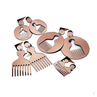 Imagem de Combo Brincos Pente Garfo Cor: Bronze - Saúda Afro