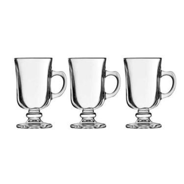 Imagem de Jogo C/ 3 Canecas de Vidro Xícara 120ml Café Irish Coffee e Cappuccino