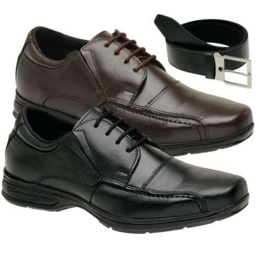 Imagem de Kit 2 Sapatos Masculinos Macio Couro Premium Legitimo Com Cinto 5070 -
