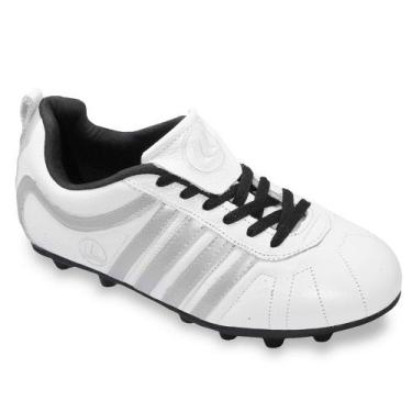 Imagem de Chuteira Campo Esporte Legal Vulcano Couro Legítimo, Branco, Prata, 41