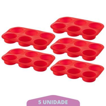Imagem de Kit 5 Assadeiras Silicone Cupcake Retangular Sortida Bolinho - QUALITY