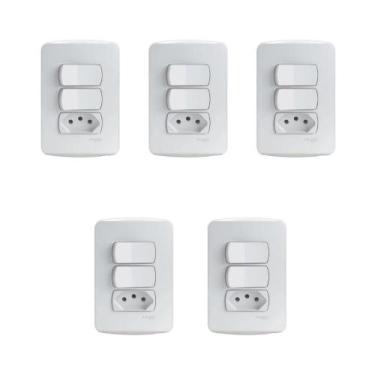Imagem de Kit 5 Conjuntos Montados com 2 Interruptores Simples e 1 Tomada 2P+T 1