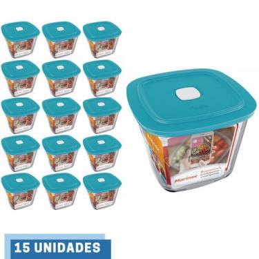 Imagem de 15 Potes Vidro Facilita  Quadrado Alto Com Tampa 1L Marinex - NADIR FI