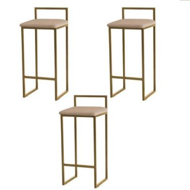 Imagem de Kit 3 Banquetas Altas Estofadas Suede Pietra Base Dourada - JOTABE, be