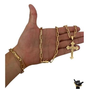 Imagem de Kit Cadeado Alongado 7mm - Banhado a ouro 18k - ToJoia18k