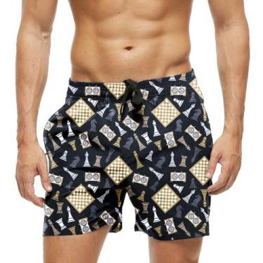 Imagem de Short Praia Shorts Banho Bermuda Verão Xadrez Cartoon 1367 - SMOKE, M 