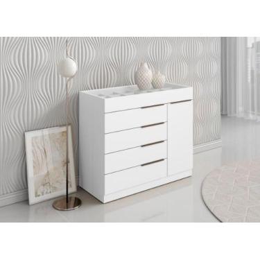 Imagem de Cômoda Sevilha 1 Porta 5 Gavetas com Porta Joia Branco - Aramoveis - A
